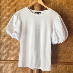 Maje White Puff Sleeve mixed media Blouse size 1